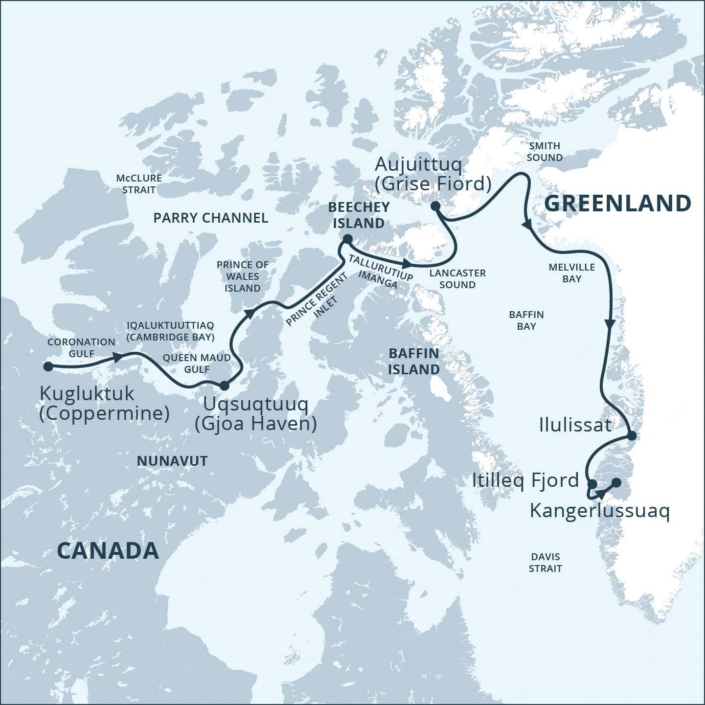 Map for Out of the Northwest Passage Cruise