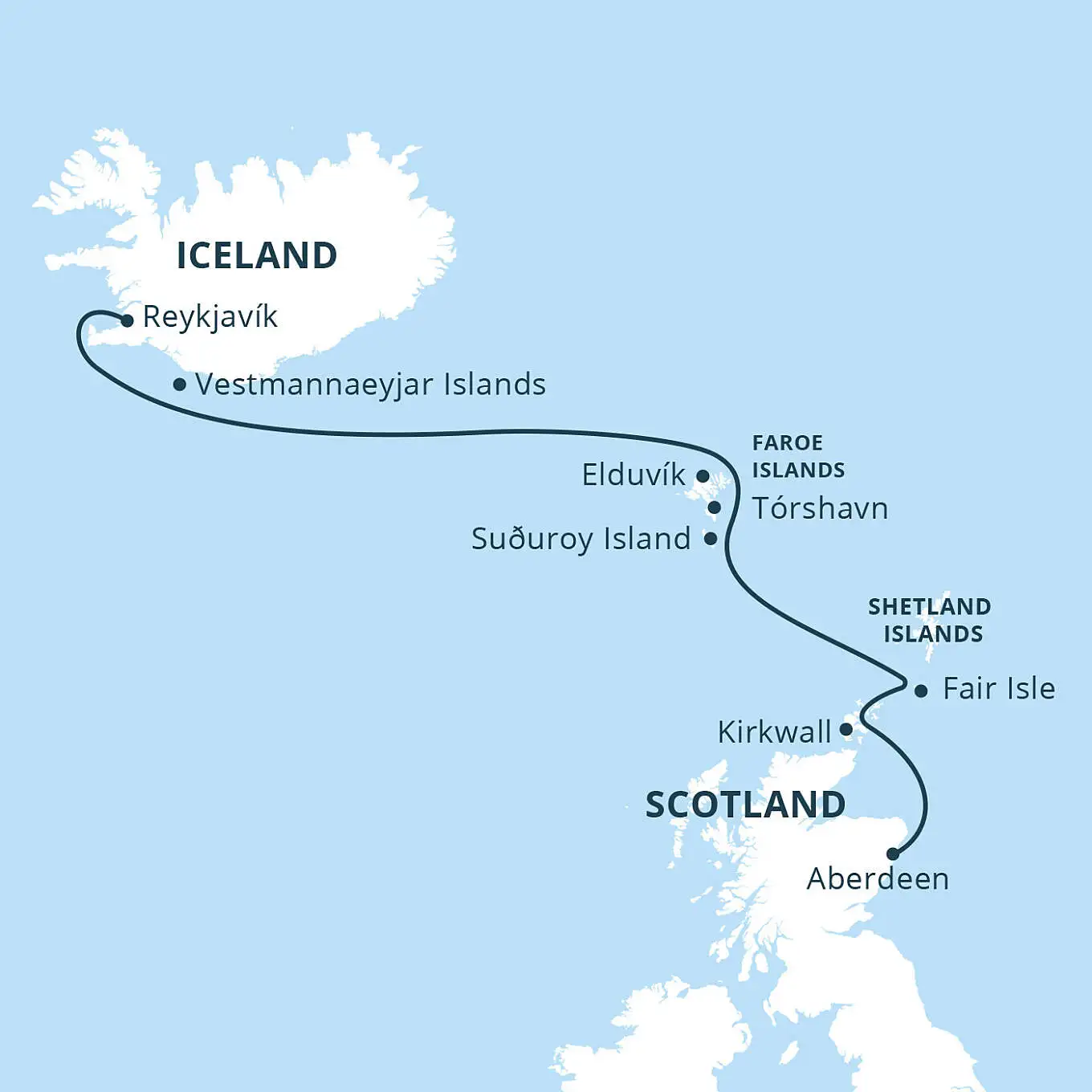 Map for North Atlantic Saga Cruise: Scotland to Iceland