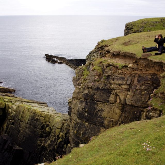Birders on Shetland cliff