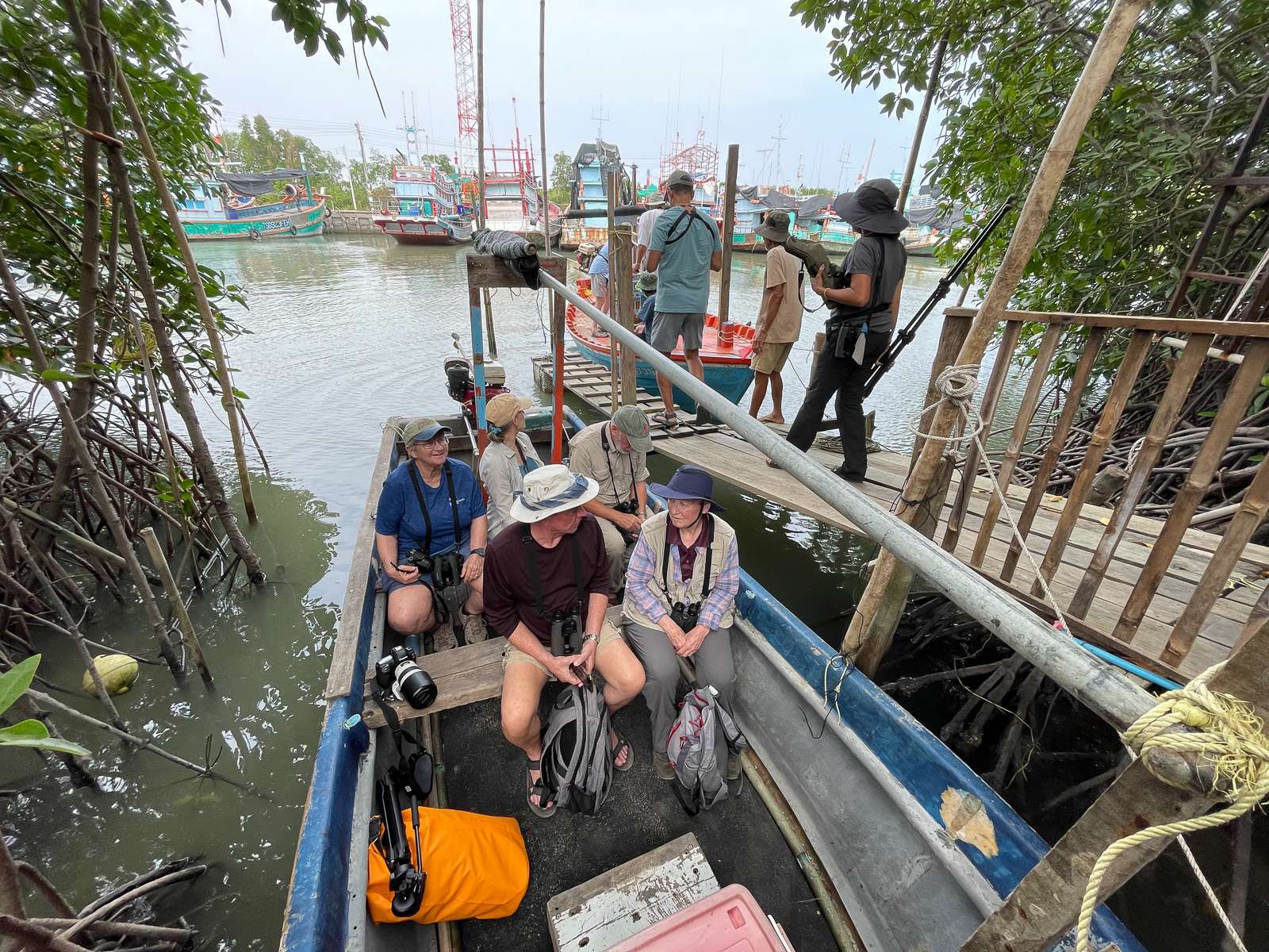 Boat trip to the sandspit at Laem Phak Bia.