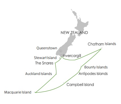 Map for Birding Down Under Cruise: Subantarctic and Chatham Islands