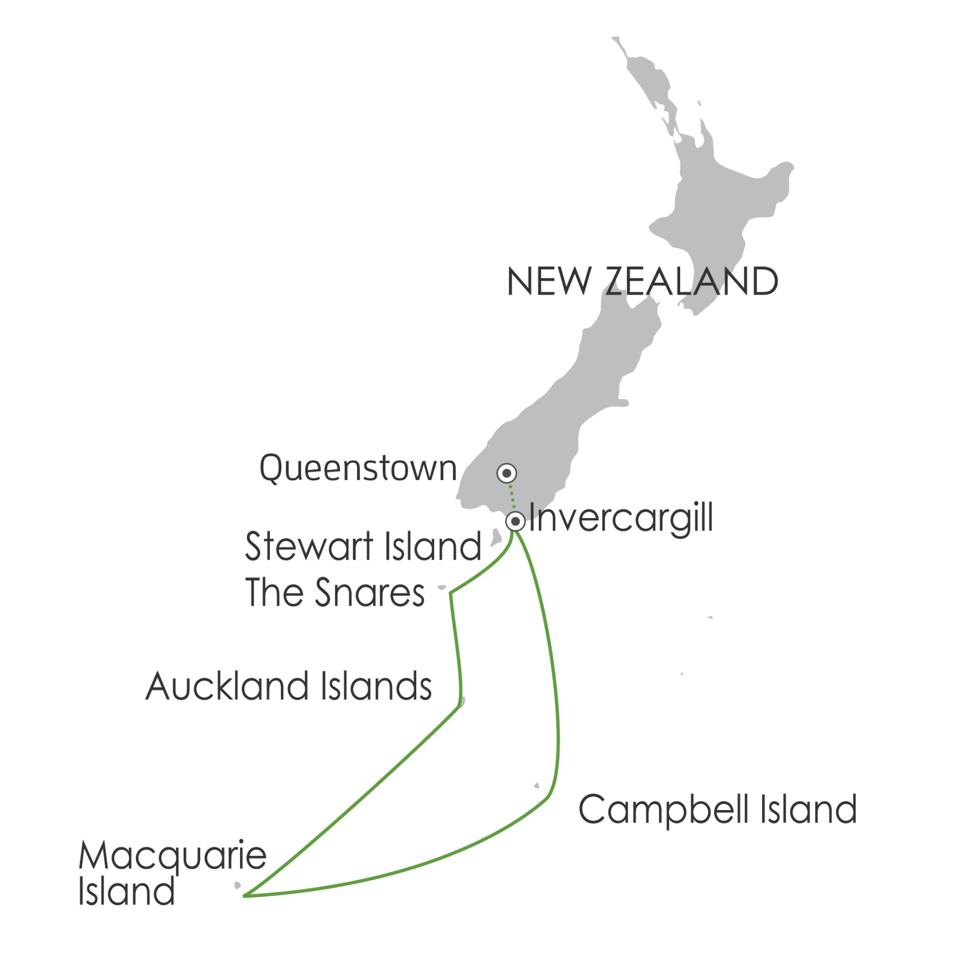 Map for Subantarctic Islands Cruise
