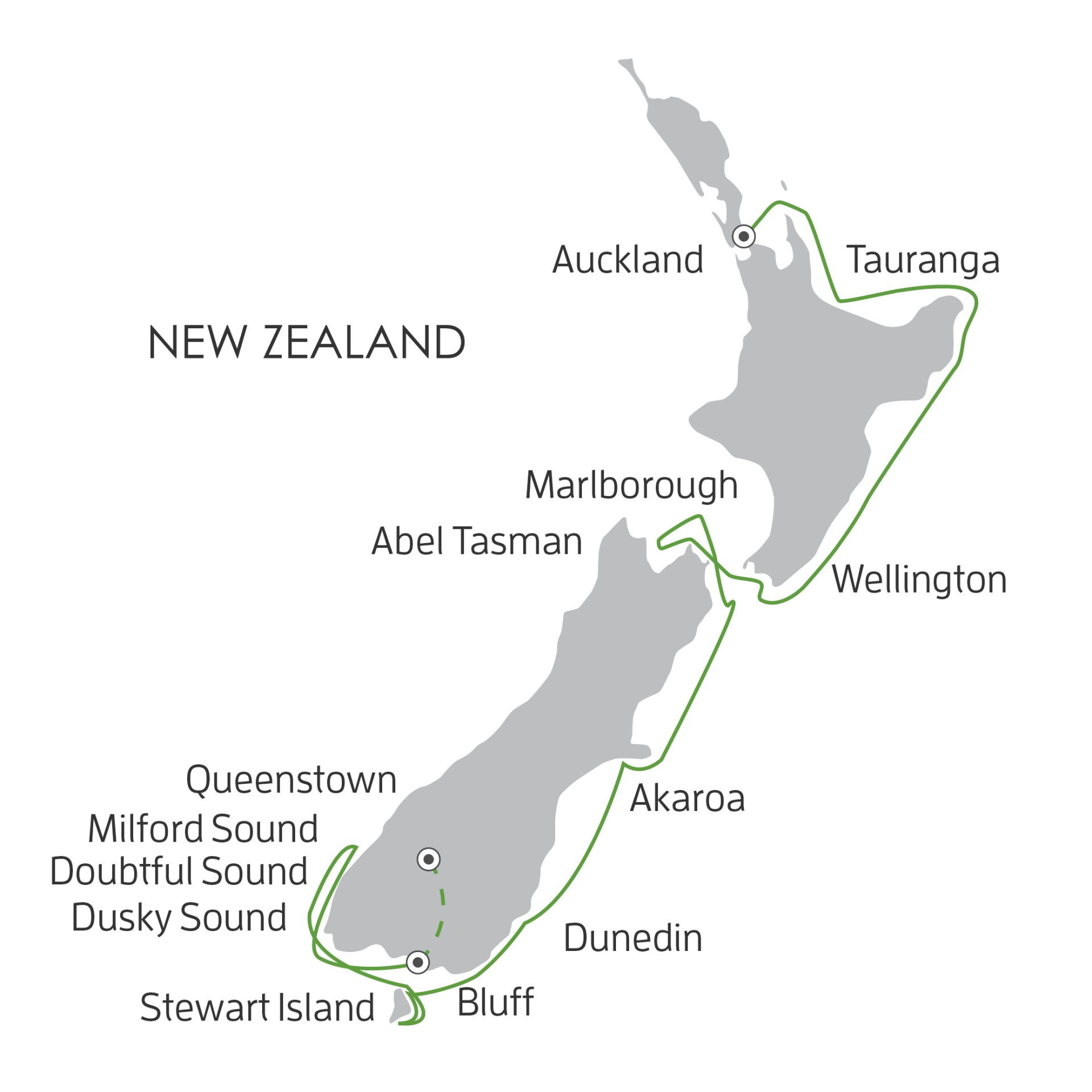Map for New Zealand Coastal Odyssey